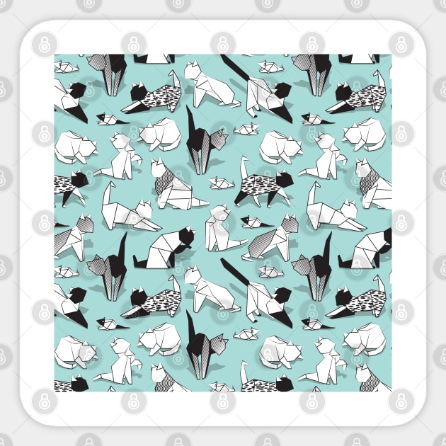 Origami kitten friends // pattern // aqua background paper cats Sticker by SelmaCardoso